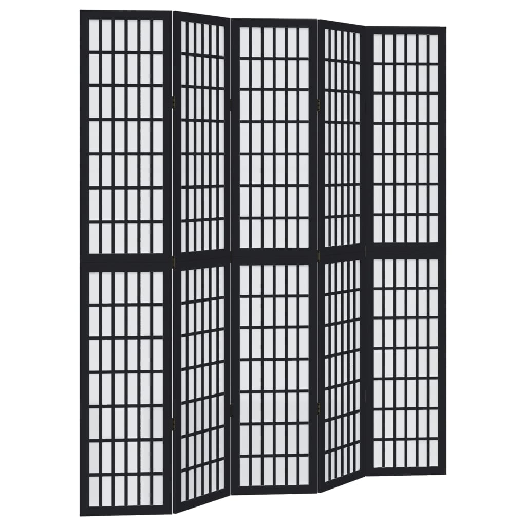 Room Divider 5 Panels Black Solid Wood Paulownia